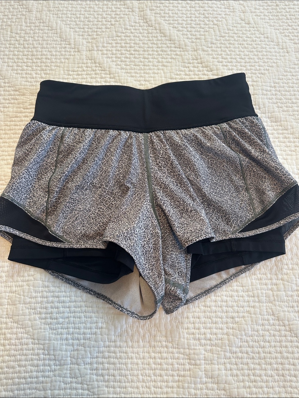 lululemon athletica Layered Athletic Shorts in Black and Gray Print Size 6